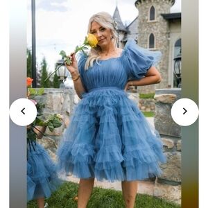 Ivy City Co Blue Ruffled Mini Dress